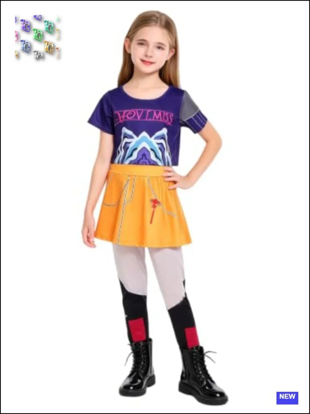 Kids Pop Star Costume Halloween Stage Outfit Purple Orange 7-8Y